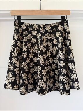 Lush Black Floral Circle Skirt with Cream Print